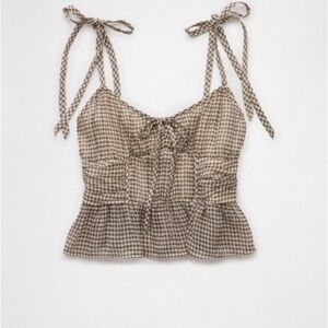 NWT American Eagle Corset Peplum Brown Checkered Tank Top